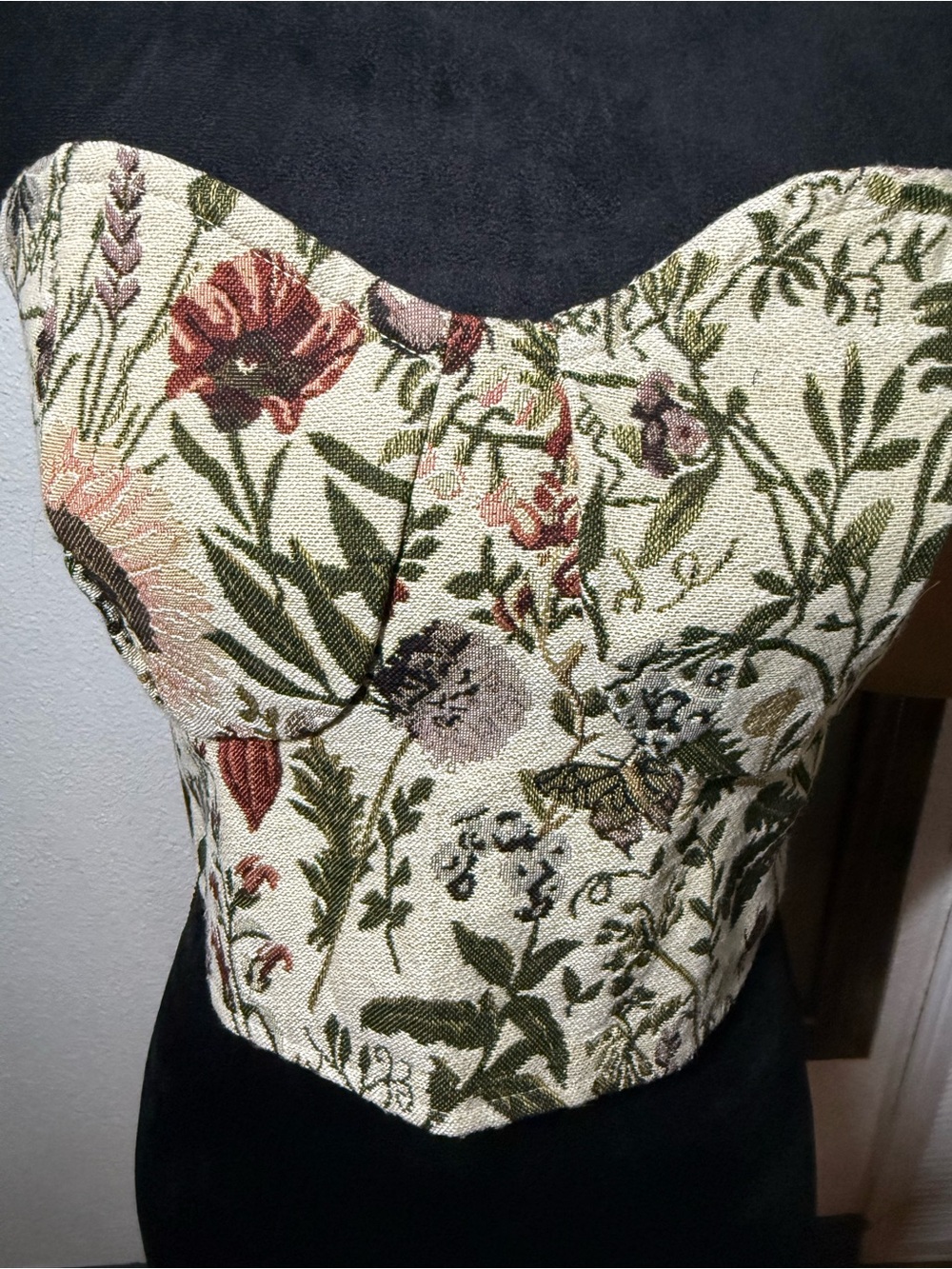 SHEIN Floral Tapestry Corset Top Lace Up Back Bustier •Size L•